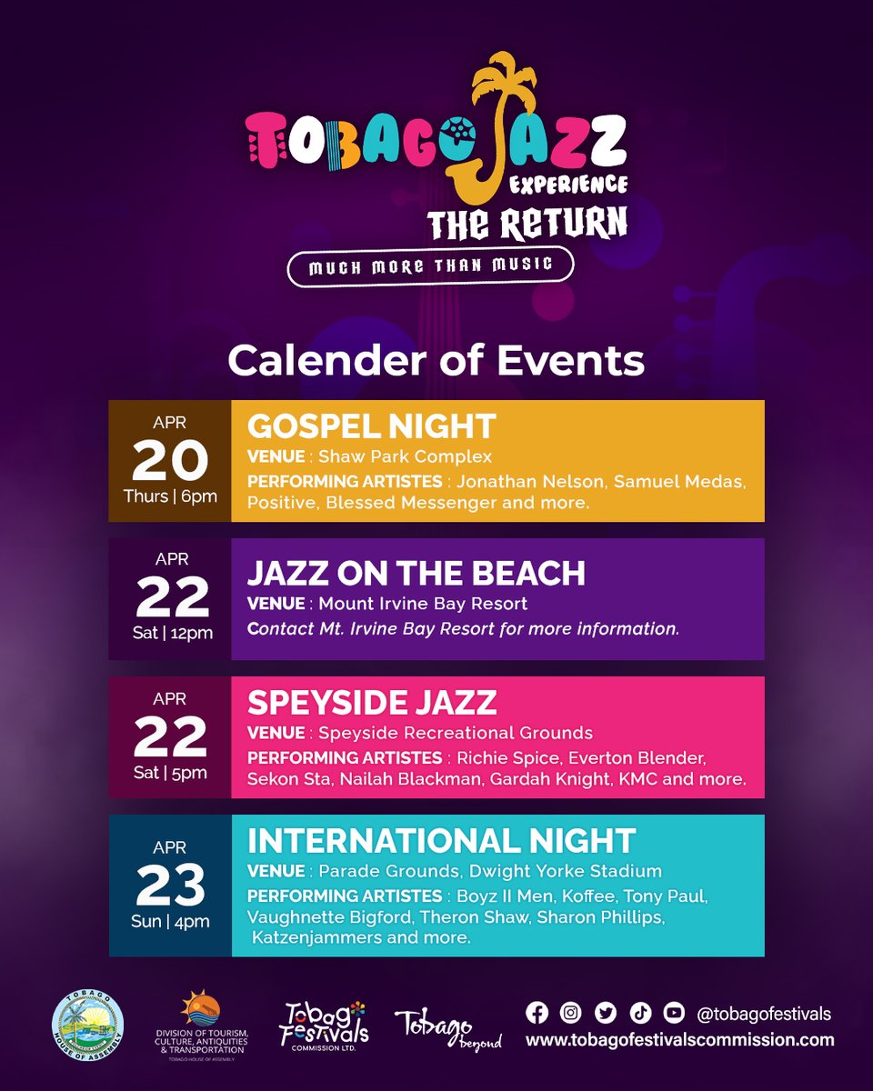 TobagoFestivals's tweet image. More information on the Tobago Jazz Experience 2023 is coming your way!

Interested in what's included in each area? ✅

Wanna know who's performing on each night?  ✅✅

See you for #TheReturn of the #TJE2023!

@DoTCATTHA @visit_tobago