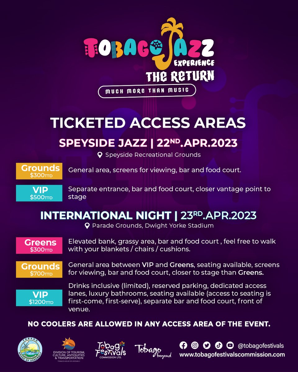 TobagoFestivals's tweet image. More information on the Tobago Jazz Experience 2023 is coming your way!

Interested in what's included in each area? ✅

Wanna know who's performing on each night?  ✅✅

See you for #TheReturn of the #TJE2023!

@DoTCATTHA @visit_tobago