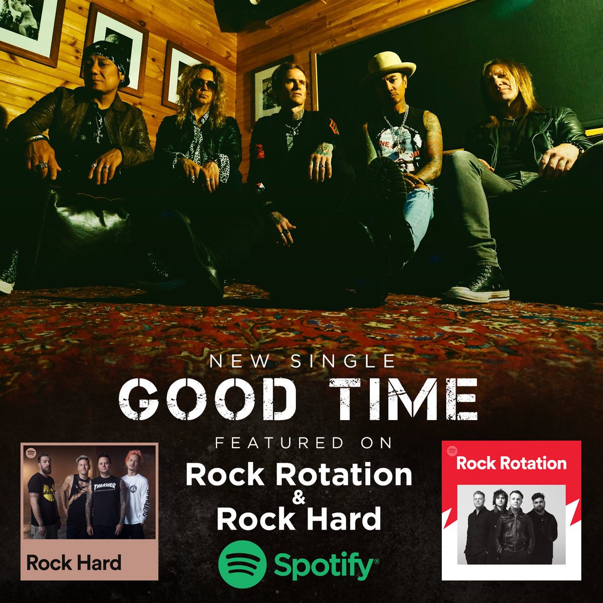 Buckcherry's tweet photo. HUGE thanks to our friends @Spotify for adding our new single, "Good Time" to their #RockRotation and #RockHard playlists!! Need a soundtrack for your week? Hit play and turn it up!!
Rock Hard >>> https://t.co/wAOigxqA2e
Rock Rotation >>> https://t.co/bUrOHSSOy4 https://t.co/H51JQNQcRJ
