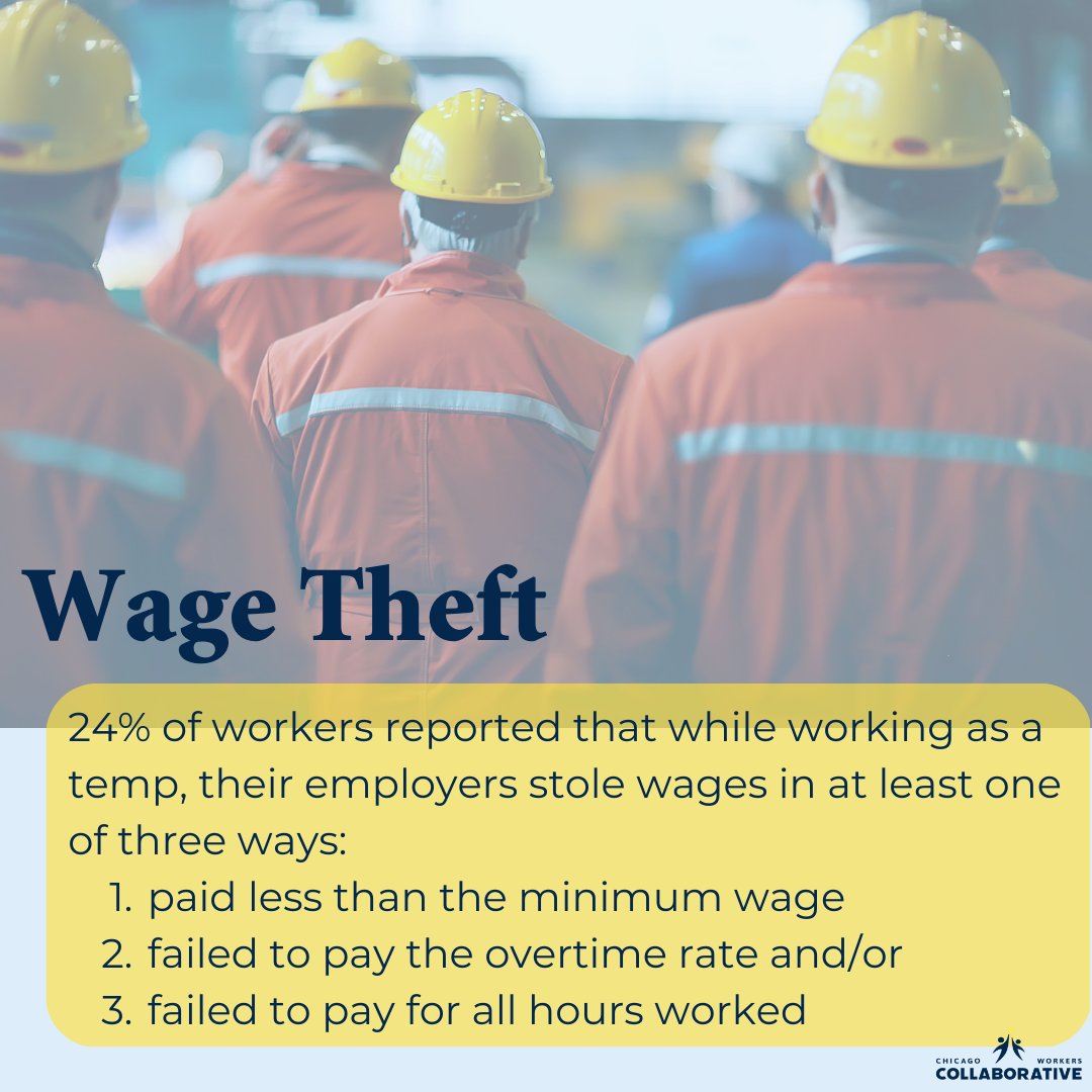chi_temps's tweet photo. 📢 Workers report stolen wages and refused overtime pay, racial discrimination in the hiring process, & many more unfair/illegal workplace practices
NOW is the time to pass the TWFSA to #MakeTempWorkFair w/ equitable workplace environments 4 essential workers in our economies! https://t.co/6tJKoiJSfW