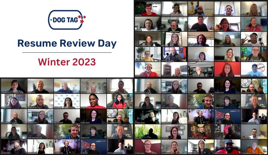 DogTagBakery's tweet photo. Our fellows had an amazing resume review day last week! 📝  Thanks to all of our volunteers who helped make it happen. 

@salesforce, @LockheedMartin, @Nestle, SHRM-CP/Interos AI, @Google, @Fiserv, @Deloitte, CAVU Securities, LLC https://t.co/N9rmYGmn2r