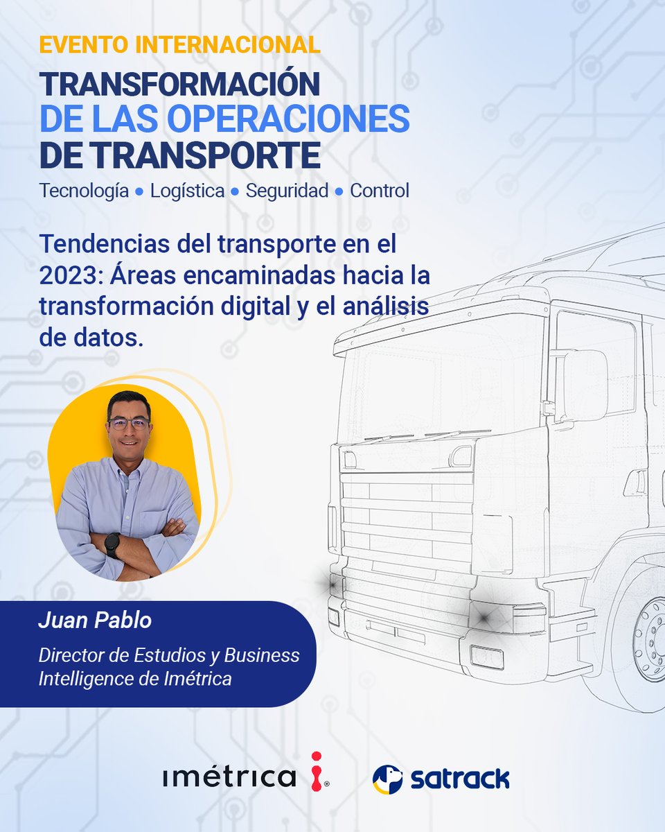 Imetrica's tweet photo. La importancia de la analítica de datos para una adecuada toma de decisiones en el transporte se convierte en un elemento estratégico relevante en las organizaciones. Acompáñanos mañana en la conferencia de @juanmatizg. Evento organizado por @SatrackColombia https://t.co/AjtQHRHsNX
