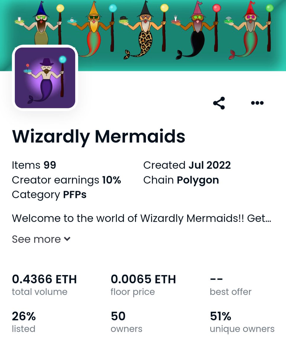 veexxrr's tweet photo. Hello #NFTCommmunity π
It is #ipclan RAIDDD day! π₯³
Today's π―: @wizardworld555
Wizardly Mermaids are available on @opensea blockchain π§ββοΈ
FP - 0.0065 $eth poly π₯°
Do follow her and check out here amazing collection here:
https://t.co/d2z4idNw5i
#NFT #NFTshills https://t.co/m7mDmUIIA5