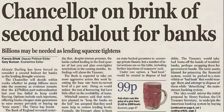 InversionistaH's tweet photo. THE TIMES - 03/01/2009. Un titular registrado en el primer bloque de Bitcoin. Hace 14 años, Bitcoin escribía historia en medio de una crisis económica generada por los bancos. Hoy, con el temor de otra corrida bancaria, y con el rescate de SVB y otros, Bitcoin se alza con fuerza https://t.co/fD90GzHdhr