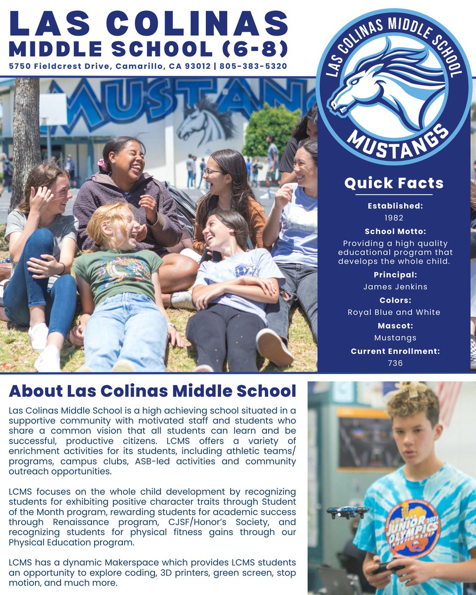 PVSDCamarillo's tweet photo. PVSD Featured School: Las Colinas Middle School
Las Colinas is a high-achieving 6-8 grade school, focused on whole child development: https://t.co/iTTMhdU6Qw
Learn about all of the educational options within PVSD: https://t.co/58M3NYaOTu
#PVSD #PVproud https://t.co/hYOP5iIhoa