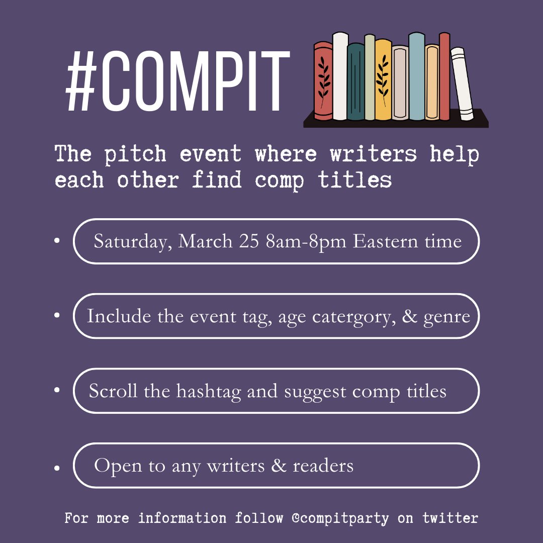 Twelve days until #compit! Are you having trouble finding comp titles for your WIP? Do you enjoy suggesting comp titles for other people? 

If either of those applies to you, please join us! RTs appreciated 💖