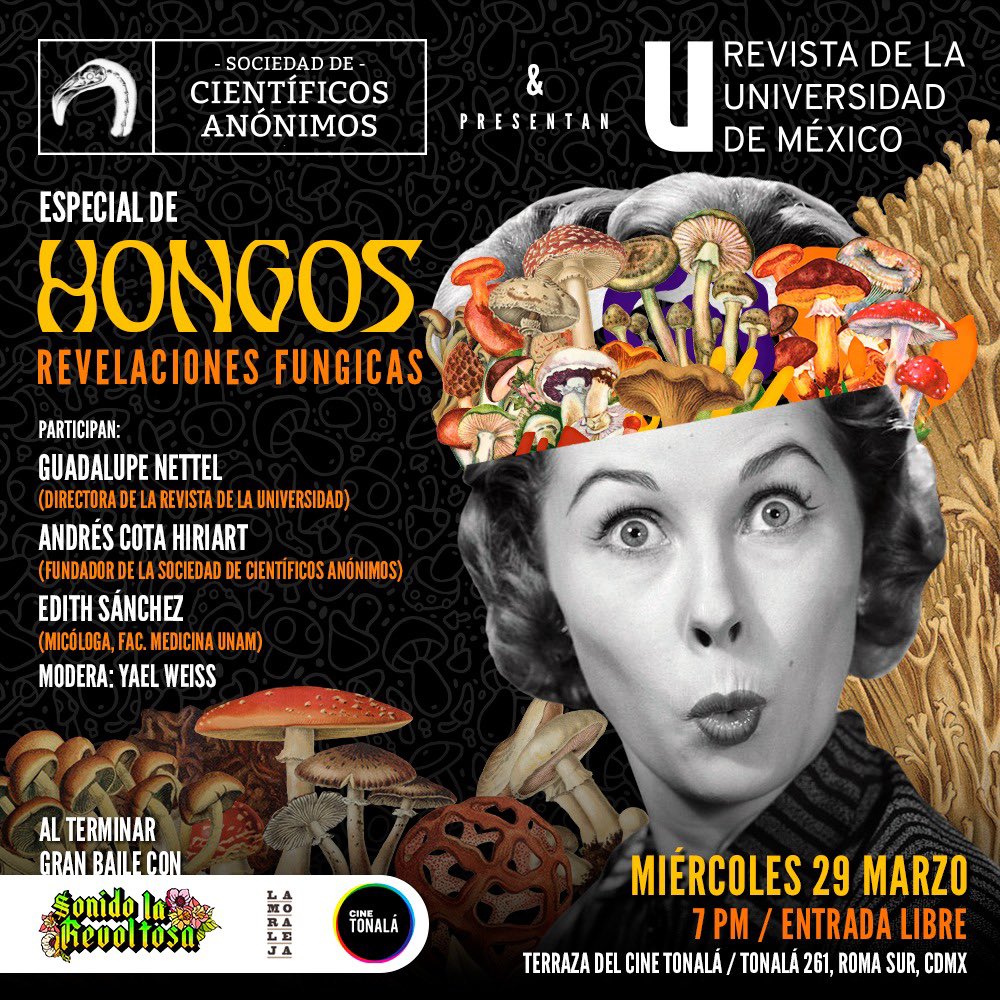 Muy emocionades de estar cocinando este festín honguero con las virtuosas mentes de <a href="/revista_unam/">Revista de la Universidad</a> 

Pronto más info, por ahora vayan apartando la fecha y leyendo el número dedicado a la funga, en línea e impreso