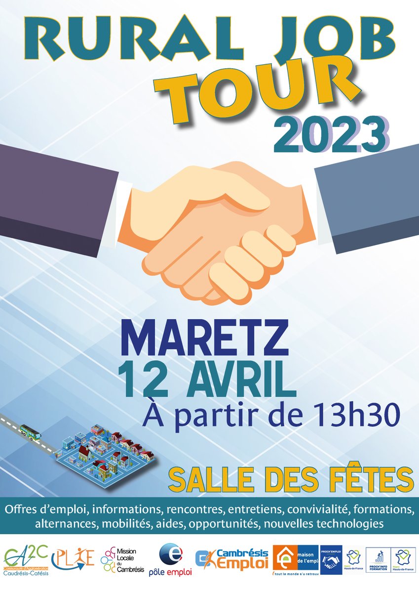 CambresisEmploi's tweet photo. #RuralJobTour 2023 ! Organisé par la Communauté d'Agglomération du Caudrésis Catésis
📍 1er étape prévue le 12/04/23 à partir de 13h30 dans la commune de Maretz ! Présence de Cambrésis emploi et ses dispositifs ainsi que les partenaires de l'emploi du territoire #emploi #offres https://t.co/NbHOu32Dkg