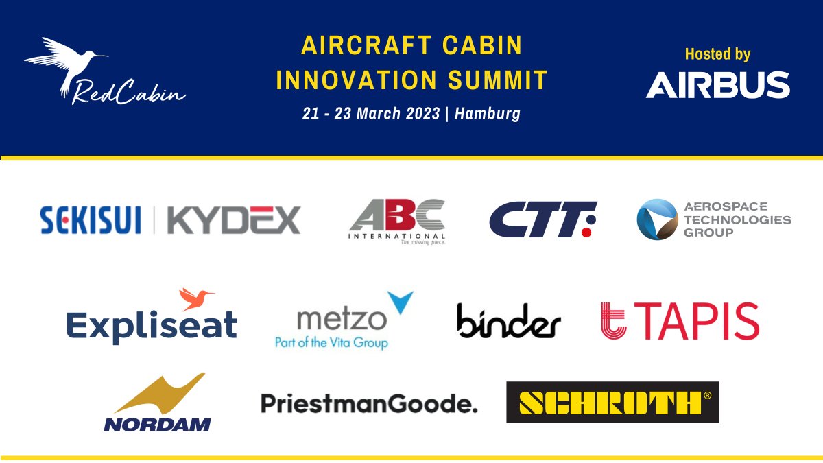 <a href="/SEKISUI_KYDEX/">SEKISUI KYDEX</a>, <a href="/NORDAM_/">NORDAM</a>, <a href="/Expliseat/">Expliseat</a>, <a href="/CTTSystems/">CTT Systems - News and IR</a>, <a href="/tapiscorp/">Tapis Corporation</a>, <a href="/ABCIntPart21J/">ABC International</a>, @Priestmangoode, <a href="/METZOTEAM/">METZO GmbH</a>, Aerospace Technologies Group, SCHROTH Safety Products and Gottlieb Binder!👏

Learn more about #RedCabinLIVE: …t-cabin-innovation-summit.redcabin.de/#agenda