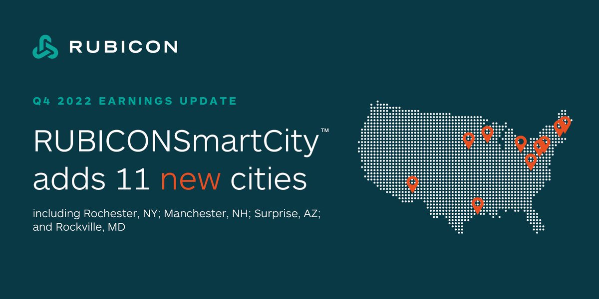 “These cities provide essential services for their communities. We are proud to help them make data-driven decisions to improve route efficiency and enhance their residential waste and recycling services.” - <a href="/c_riffle/">Conor Riffle</a>, SVP, Rubicon

rubicon.com/news/rubiconsm…

#RUBICONSmartCity