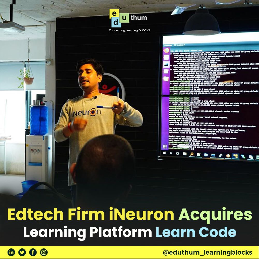 eduthum123's tweet image. Big news in the world of edtech! 
Mumbai-based company Ineuron has acquired 100% stake in Learn Code Online, the popular learning platform founded by YouTube influencer Hitesh Chaudhary. 
.
.
.
#Edtech #OnlineEducation #LearnCodeOnline #HiteshChaudhary #Ineuron #eduthum