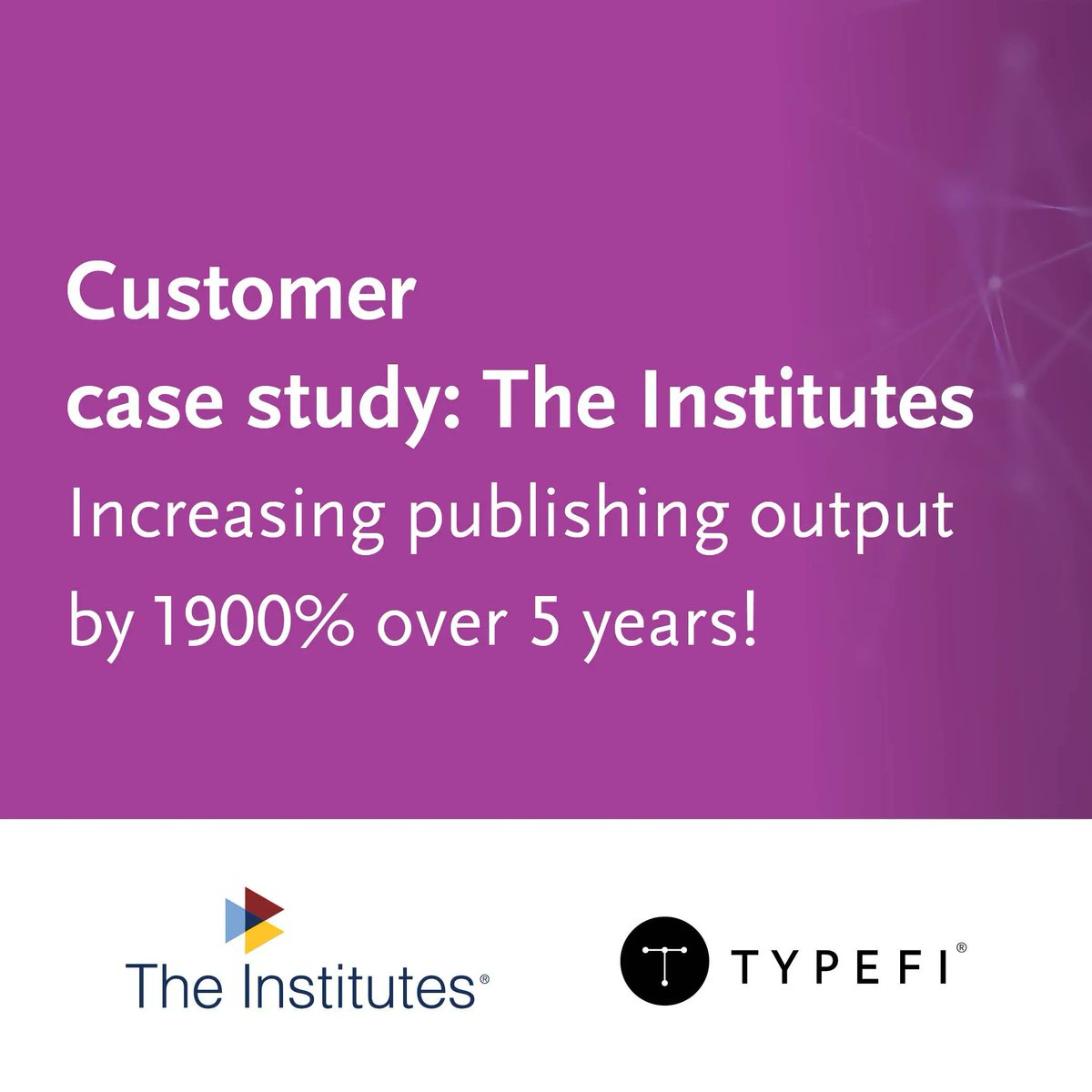 typefi's tweet photo. Typefi enabled The Institutes to increase its publishing output by 1900% over five years and offer customised content on demand, all with the same staffing resources! Read the case study: https://t.co/GoybbHfixd
#Typefi #DoMore #AutomatedPublishing https://t.co/5AcENbuUxZ