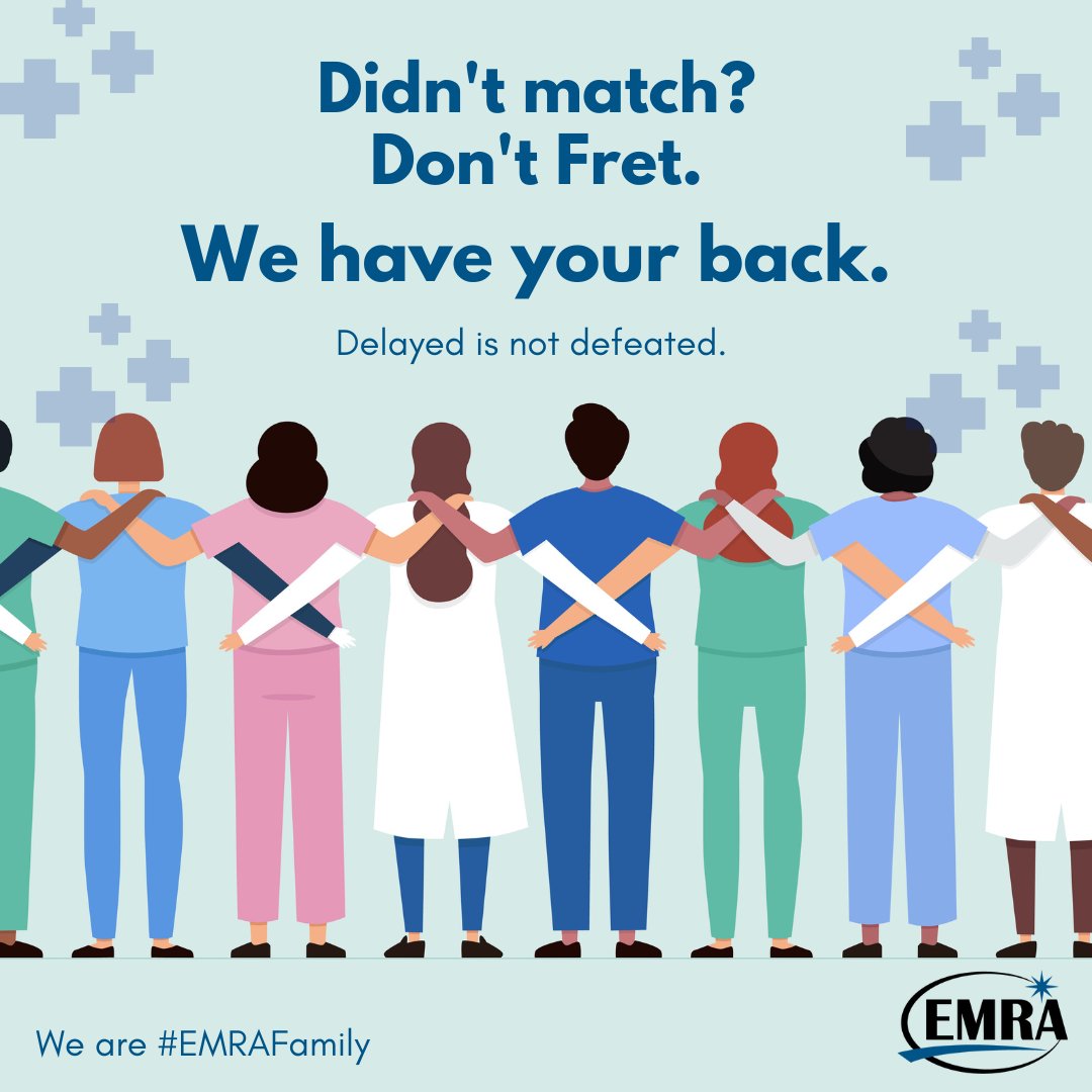 If you didn’t match, EMRA is here for you. Resources available:
-"What if I Don't Match?"-ow.ly/ZRyI50Ng29m
-"No Match Monday," a guide for unmatched students from CORD in EM- ow.ly/RBuA50Ng29K
-"Thinking Through the SOAP Scenario"- ow.ly/rO0C50Ng2aK
#EMRAFamily