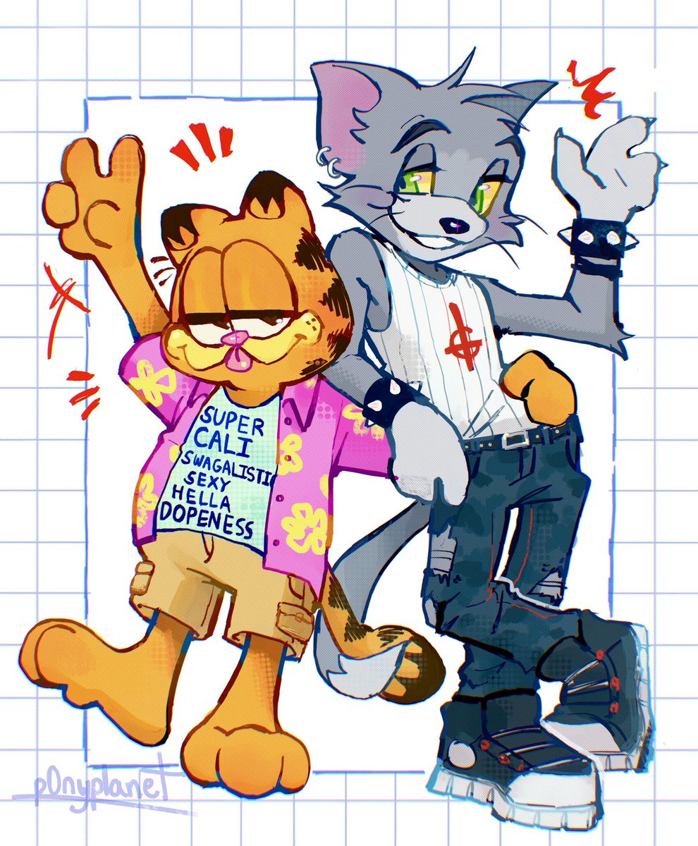 p0nyplanet's tweet image. tom + garfield 😗 what should they wear next?