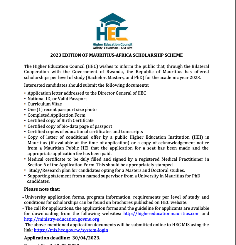 Tuition fees + living expenses for Bachelor, Master, and PhD African studentss to study in