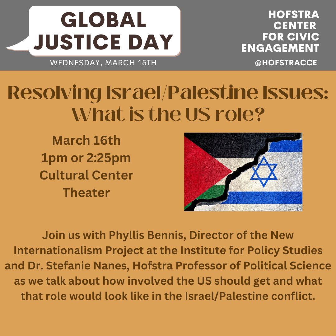 HofstraCCE's tweet photo. We are introducing our final event for our upcoming Global Justice Day! Please note that this event will occur on March 16th, following other GJD events a day later! It will be held at 1 pm in the Cultural Center Theatre. We hope to see you there! https://t.co/FT8LyEicjU