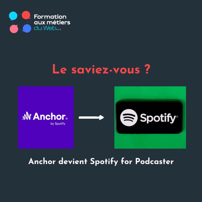 MetiersDuWeb3_0's tweet image. [LE SAVIEZ VOUS?]

La plate-forme #anchor  devient #spotifyforpodcasters 
 Une bonne nouvelle pour les amoureux de podcast qui veulent se lancer dans le domaine.
Source:Spotify for podacster 
#News #apps #updateinfo #formationmetiersduweb