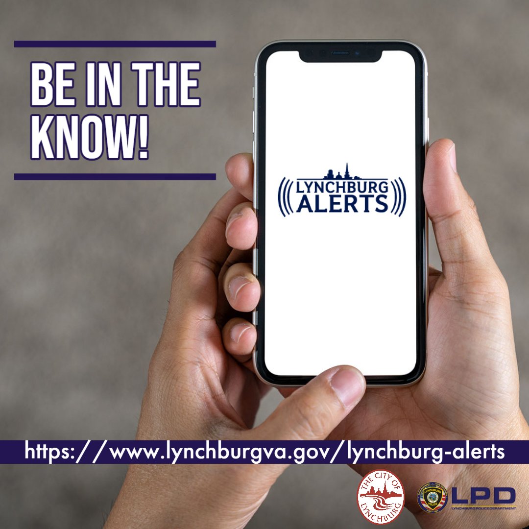 LynchburgPolice's tweet photo. Have you signed up for Lynchburg Alerts?

Get critical information about emergencies and other important community news by signing up on the Lynchburg Alerts notification system. 

https://t.co/6gUSPDLqow

#alerts #community #knowfirst #lynchburgpolice #MondayMotivation https://t.co/yfTKJJXimk