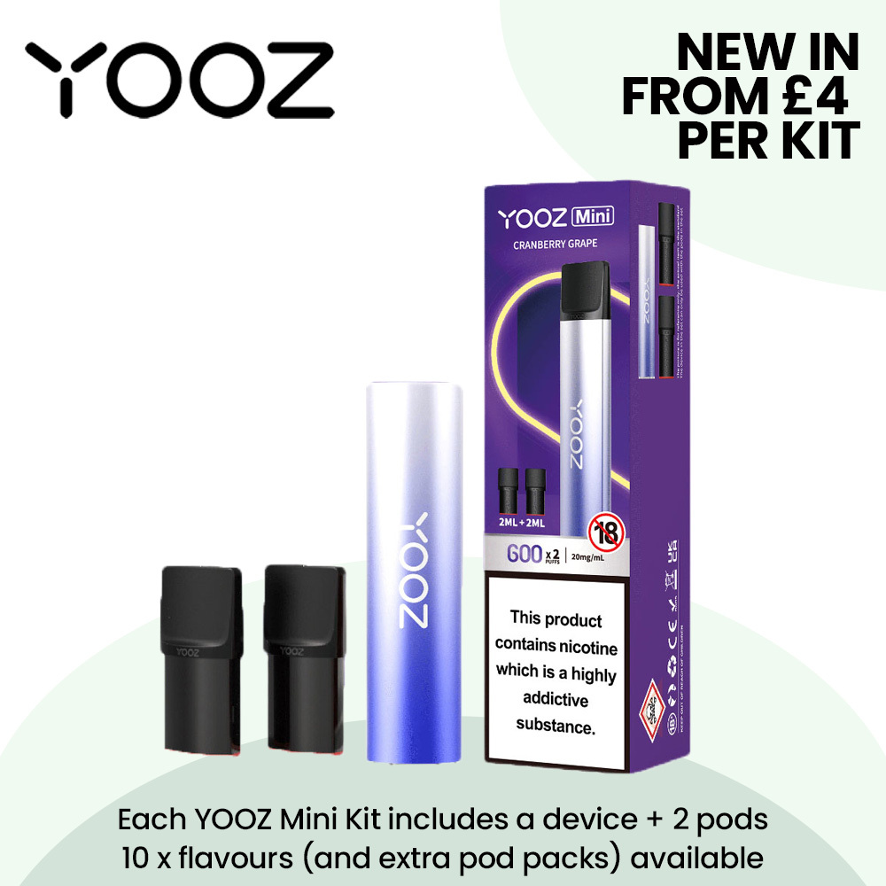 NEW - Rechargeable YOOZ Mini kit + 2 pods from £4
A high quality vape kit, great value for money and a huge hit with our staff.  
With our 3 for £12 offer you can enjoy a device + 6 pods for the outstanding value of just £12.  

vapourcore.com/products/yooz-…