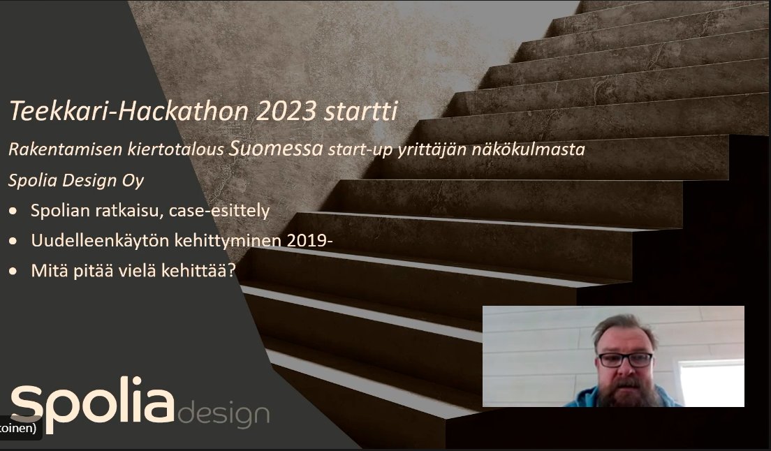 Teekkari-Hackathonissa saimme kuulla 13.3. Mikko Piitulaisen (perustaja, yrittäjä, COB, tutkimus ja tuotekehitys, <a href="/SpoliaD/">Spolia Design</a>) puheenvuoron Rakentamisen kiertotalous Suomessa startup-yrittäjän näkökulmasta.

#hackathon #kiertotalous