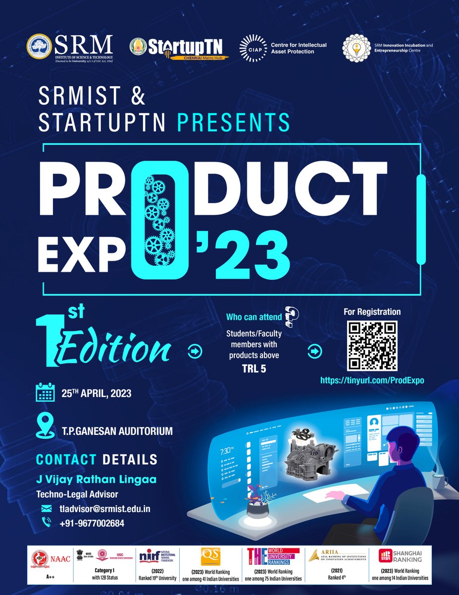 SRM_DEI's tweet image. The Centre for Intellectual Asset Protection, in association with @thestartuptn is organizing a Product Expo '23 - First Edition.
Date: 25th April 2023
Registration link: lnkd.in/g84aHeGV
#srmist #productexpo #showcase #startup #display  #innovation #entrepreneurship