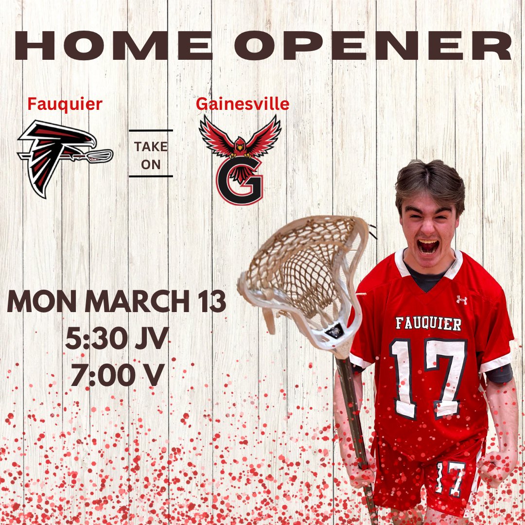 Fauquier HS Boys Lacrosse (@fhsfalconlax) on Twitter photo #LetsGo it’s <a href="/FHSfalconlax/">Fauquier HS Boys Lacrosse</a> home opener against <a href="/GHS_Cardinals/">Gainesville H.S. Student Activities and Athletics</a> with JV at 5:30p and V at 7:00p #earnit #LetsGo it’s <a href="/FHSfalconlax/">Fauquier HS Boys Lacrosse</a> home opener against <a href="/GHS_Cardinals/">Gainesville H.S. Student Activities and Athletics</a> with JV at 5:30p and V at 7:00p #earnit