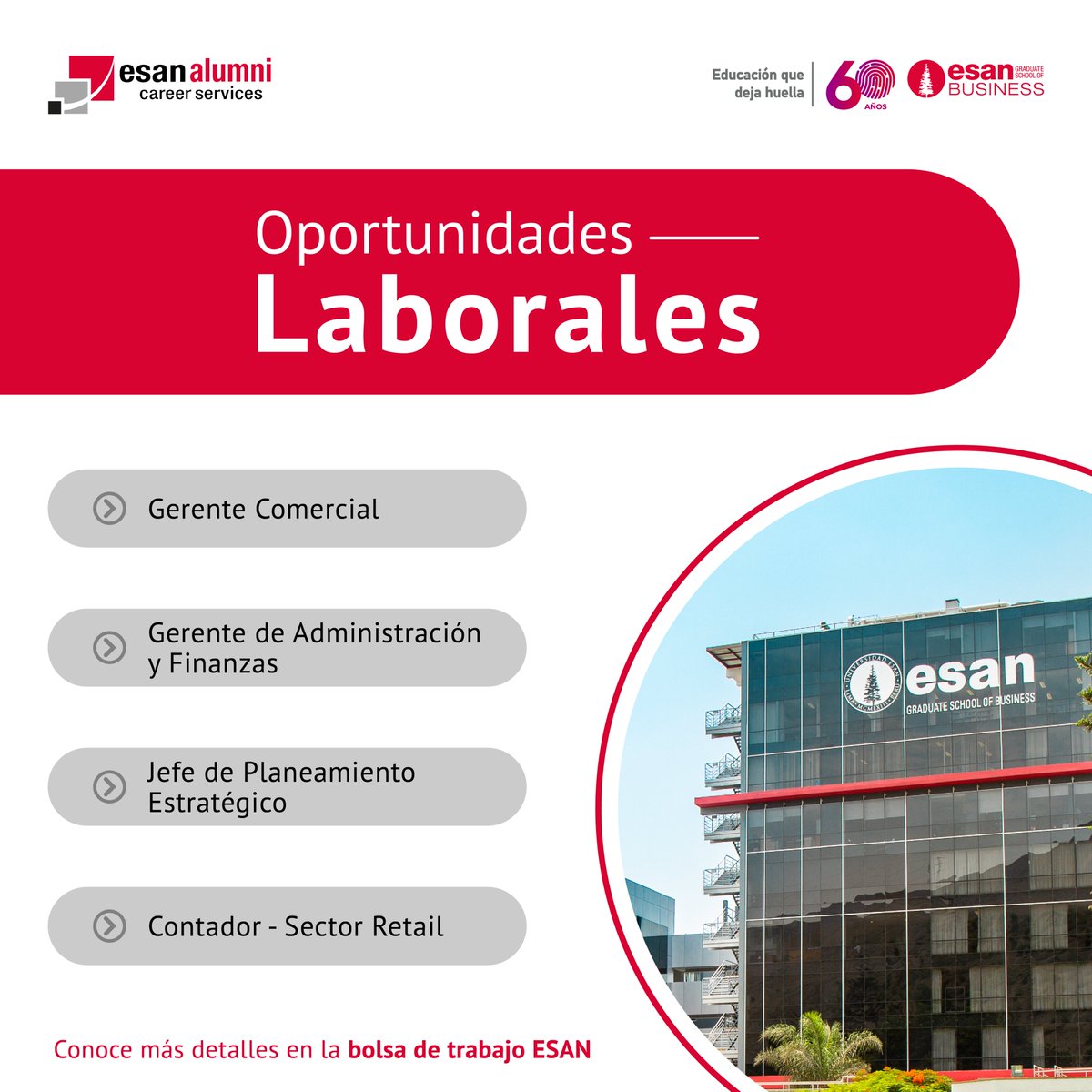 ESANAlumni's tweet photo. Si estás buscando empleo 🔎, te invitamos a explorar nuestra bolsa de trabajo en ESAN, donde podrás encontrar una amplia variedad de oportunidades laborales disponibles.

Visita nuestro sitio web en el siguiente enlace: https://t.co/Jl42NhvB2r 

#empleabilidad #bolsadetrabajo https://t.co/MZmrSRVGrC