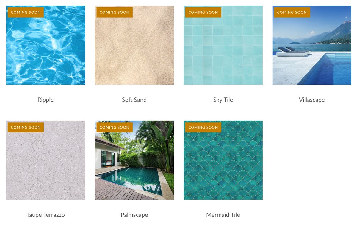 Say hello to the Poolside Collection: a group of brand new summer vacation-inspired Surfaces featuring eye-catching new “scapes”, vibrant colors, and incredibly-realistic textures! 

These Surfaces will be available March 17th at 10 am CST, while supplies last.

Which of these