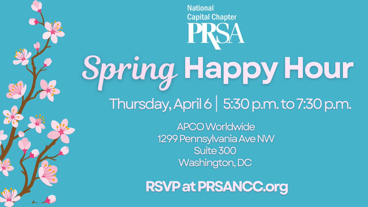 PRSA_NCC's tweet photo. Breaking: Join us on Thursday, 4/6 at @apcoworldwide for our first Happy Hour of the year! RSVP at https://t.co/VeWif0LTst #PRSANCC #publicrelations #Marketing https://t.co/3VzZJ1c8t8