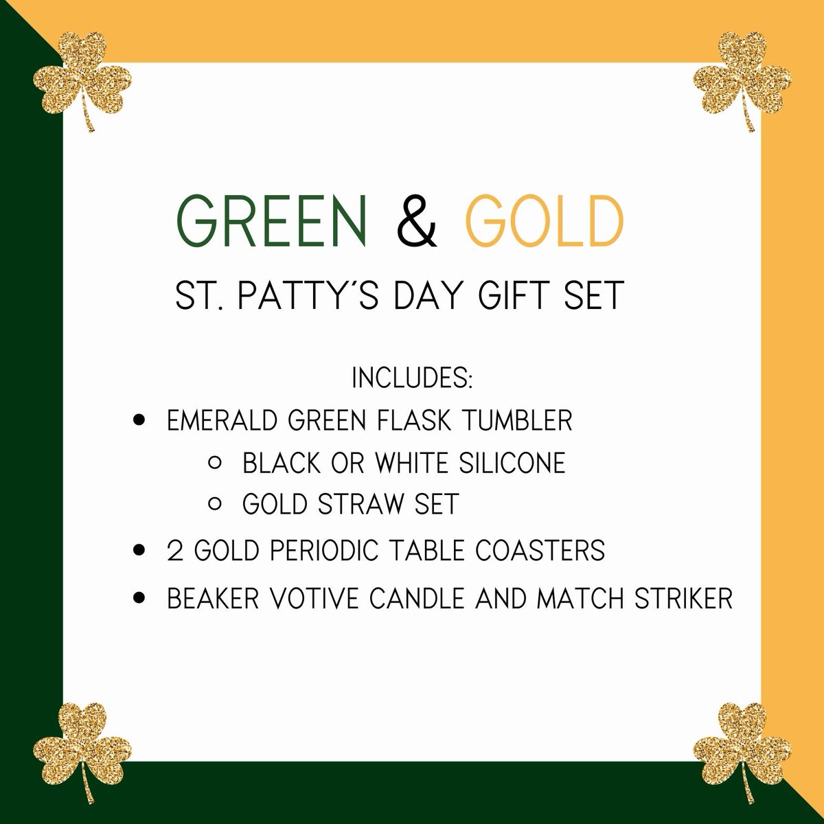 thecalcchemist's tweet photo. Do you have the luck of the Irish?! Enter our St. Patricks Day Give O' Way for a chance to win our Emerald Green Tumbler Flask Gift Set!

To enter:
-Be sure to follow us
-Retweet &amp; tag 2 science friends!

The winner will be randomly selected &amp; announced on St. Patty's Day, 3/17! https://t.co/F8BY0UXIsZ