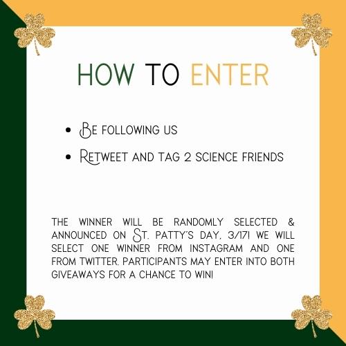 Do you have the luck of the Irish?! Enter our St. Patricks Day Give O' Way for a chance to win our Emerald Green Tumbler Flask Gift Set!

To enter:
-Be sure to follow us
-Retweet &amp; tag 2 science friends!

The winner will be randomly selected &amp; announced on St. Patty's Day, 3/17!