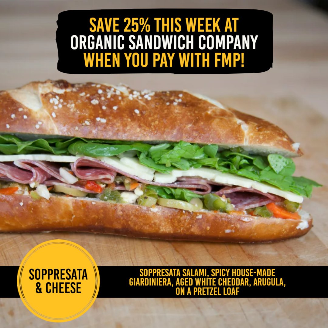Save 25% this week at Organic Sandwich Company when you pay with your Flatiron Meal Plan! Organic Sandwich Company is located downtown on the SW corner of 16th &amp; Pearl, and their gourmet sandwiches, soups, and salads appeal to everyone, including carnivores, vegans &amp; vegetarians!