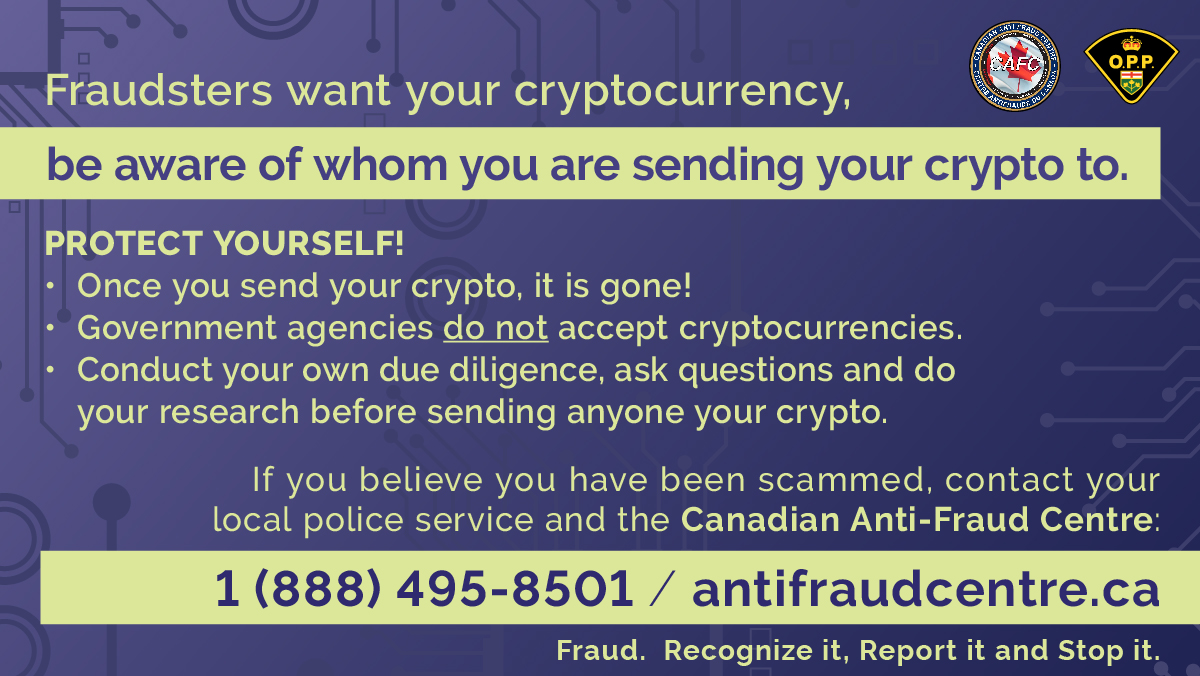 In 2022, victims lost a total of $125.8 million where cryptocurrency was  used as the payment method. The @canantifraud and @OPP_News have a created  a crypto fraud prevention poster. To download a