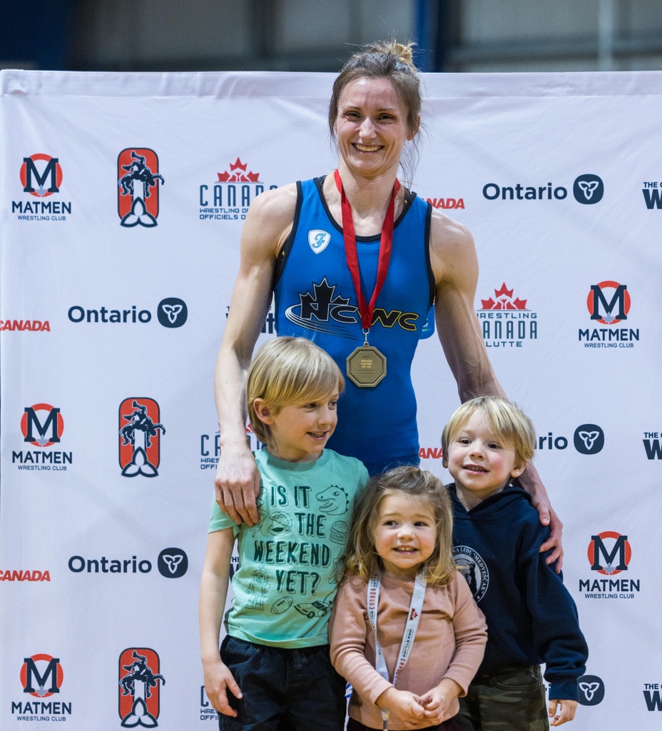 There were so many great images from this week's Canadian Wrestling Championships, but this shot of Gen Morrison standing on the podium with her three kids after winning the women's 50kg weight class probably tops them all! #Wrestling
