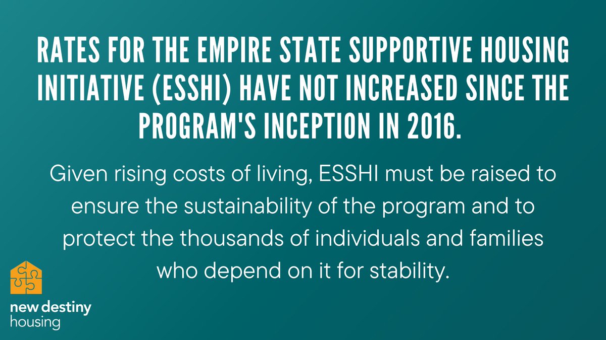 Increases in the costs of land, labor, materials + interest rates, have eaten away at the 7-year-old Empire State Supportive Housing Initiative (ESSHI) rate. <a href="/NYSenate/">New York State Senate</a> <a href="/NYSA_Majority/">NY Assembly Majority</a>: The state needs to increase #ESSHI rate to meet the needs of today! <a href="/theNetworkNY/">The Supportive Housing Network of NY</a>.