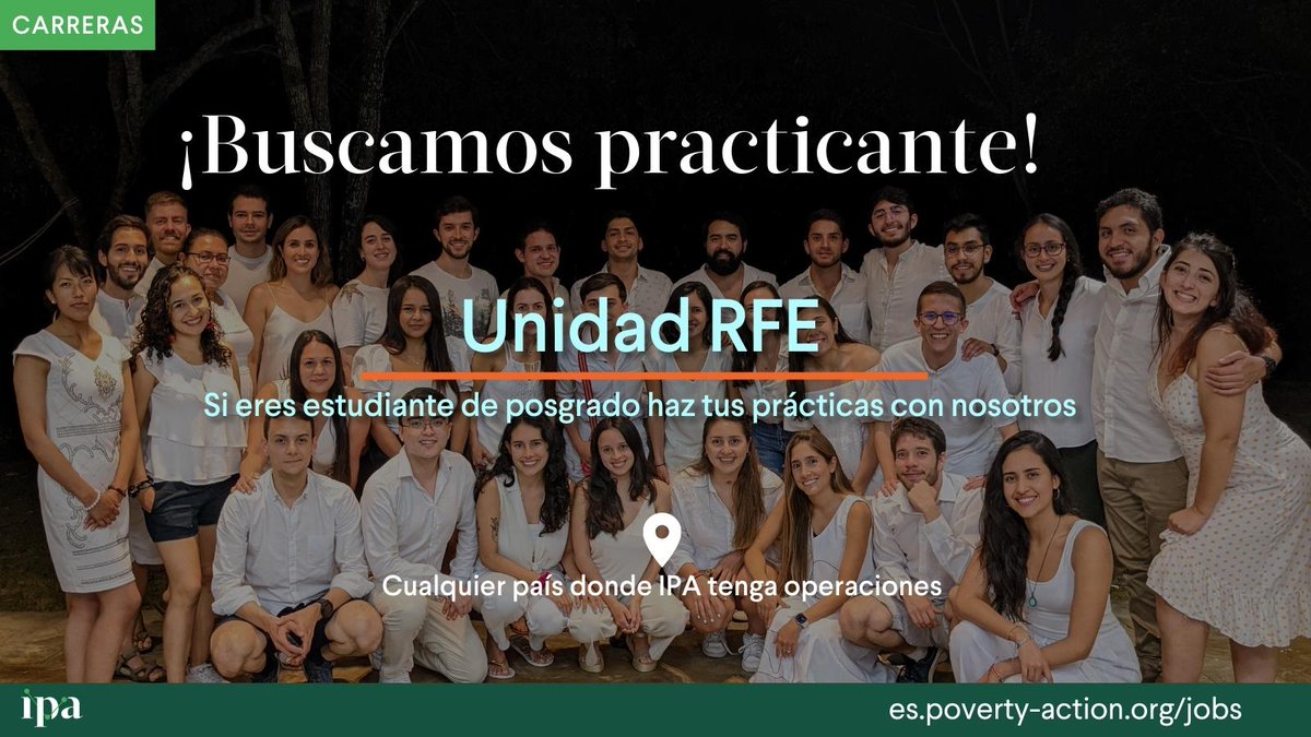 ¡No te pierdas esta oportunidad de hacer una práctica profesional con nuestro equipo "Right Fit Evidence" 
poverty-action.org/summer-intern-…
