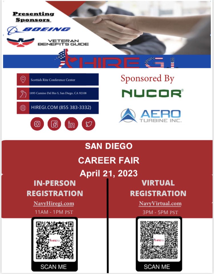 Join us in San Diego for the Hire GI Career Fair event on April 21, 2023. NavyHireGI.com #hirevets #techjobs