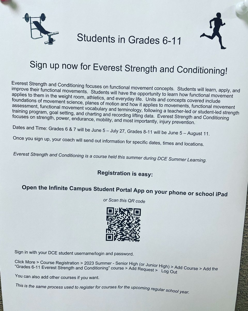 dcestrength's tweet photo. 🚨🚨SUMMER STRENGTH AND CONDITIONING SIGN UP IS NOW OPEN. QR codes posted outside the attendance office, boys and girls locker rooms, in the weight room, outside Coach Ras’s office. Scan and follow directions on the sheet. https://t.co/I85PKMeg8H
