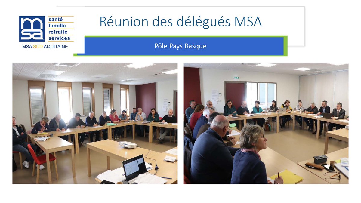 msasudaquitaine's tweet photo. Rencontre des délégués #MSASudAquitaine, Pôle Pays Basque  : plan de développement du numérique, présentation de l'outil SEIRICH de prévention des risques chimiques, perspectives d'actions  territoriales avec un sujet évoqué : l'addiction chez les jeunes (alcool, drogues ...). https://t.co/eqm607qy70