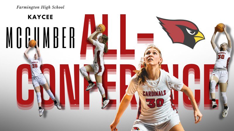 Congratulations to <a href="/farmingtonfast/">Lady Cardinal Basketball</a> Forward <a href="/kaycee_mccumber/">Kaycee McCumber</a> on being selected 4A-1 All-Conference! Bigtime start to her high school career as she impacted winning both offensively and defensively as one of the top rebounders in the league!
