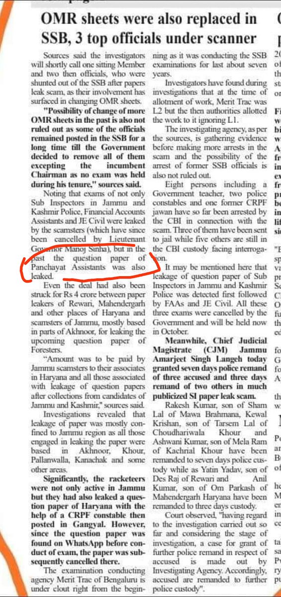 Kimran1212's tweet photo. @OfficeOfLGJandK Respected @OfficeOfLGJandK @manojsinha_ sir. Heard ur speech today. news cutting of @DailyExcelsior1 mentioned paper was leaked in "PANCHAYAT ASSISTANTS". I don't want any re-exam.i don't want any cancellation. But can you investigate this matter. Today u said proof here is https://t.co/y5rCvp9uuH