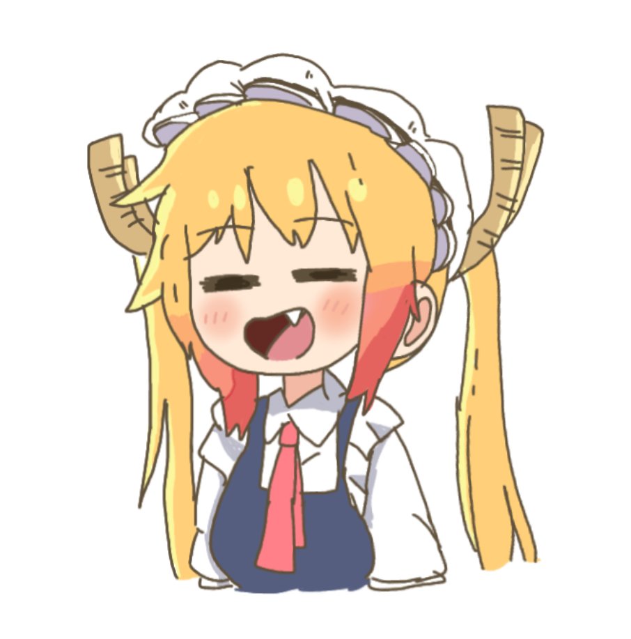 tohru (maidragon) 1girl solo horns fang maid headdress closed eyes open mouth  illustration images