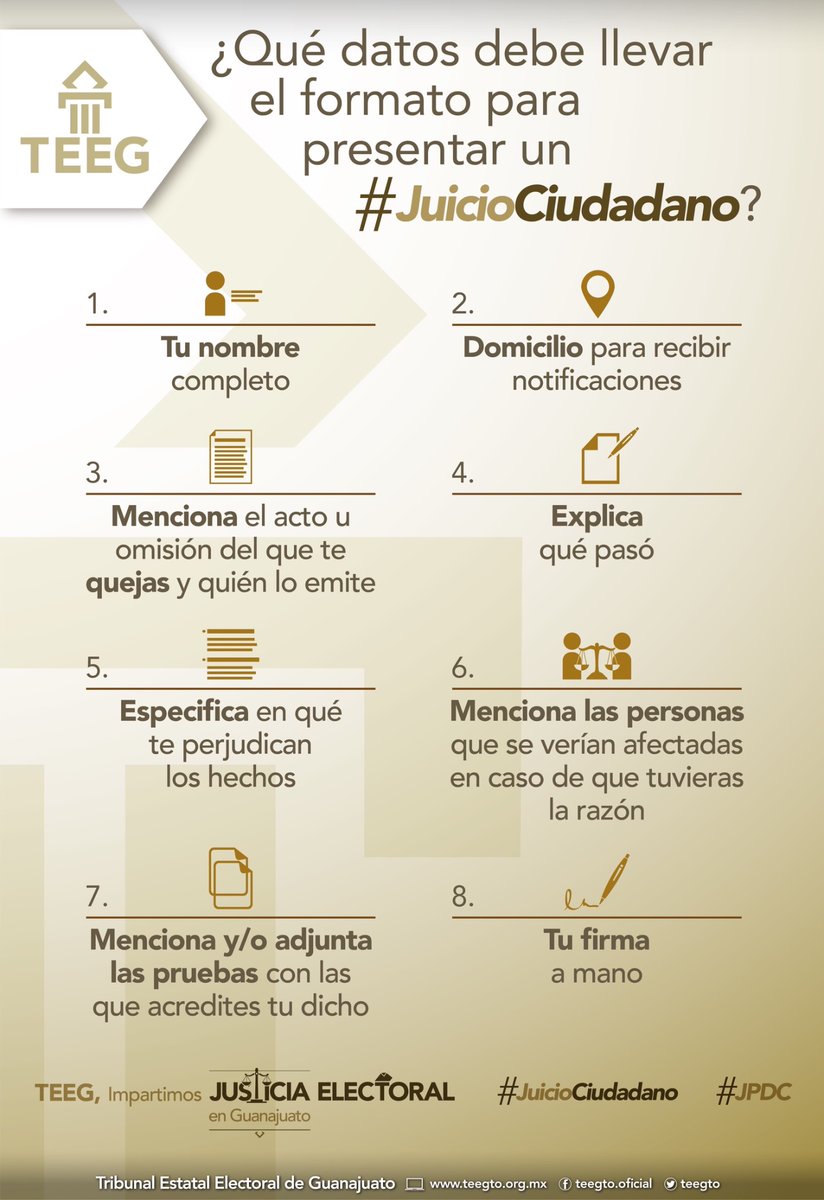 TEEGTO's tweet photo. ¿Conoces el #JuicioCiudadano que puedes presentar ante el #TEEG para defender tus derechos político-electorales? 📄
🗳️ Es muy fácil, descarga el formato aquí 👉🏽 https://t.co/DdnDlf23sv
#JPDC #JuicioCiudadano https://t.co/wEI8dufIxd