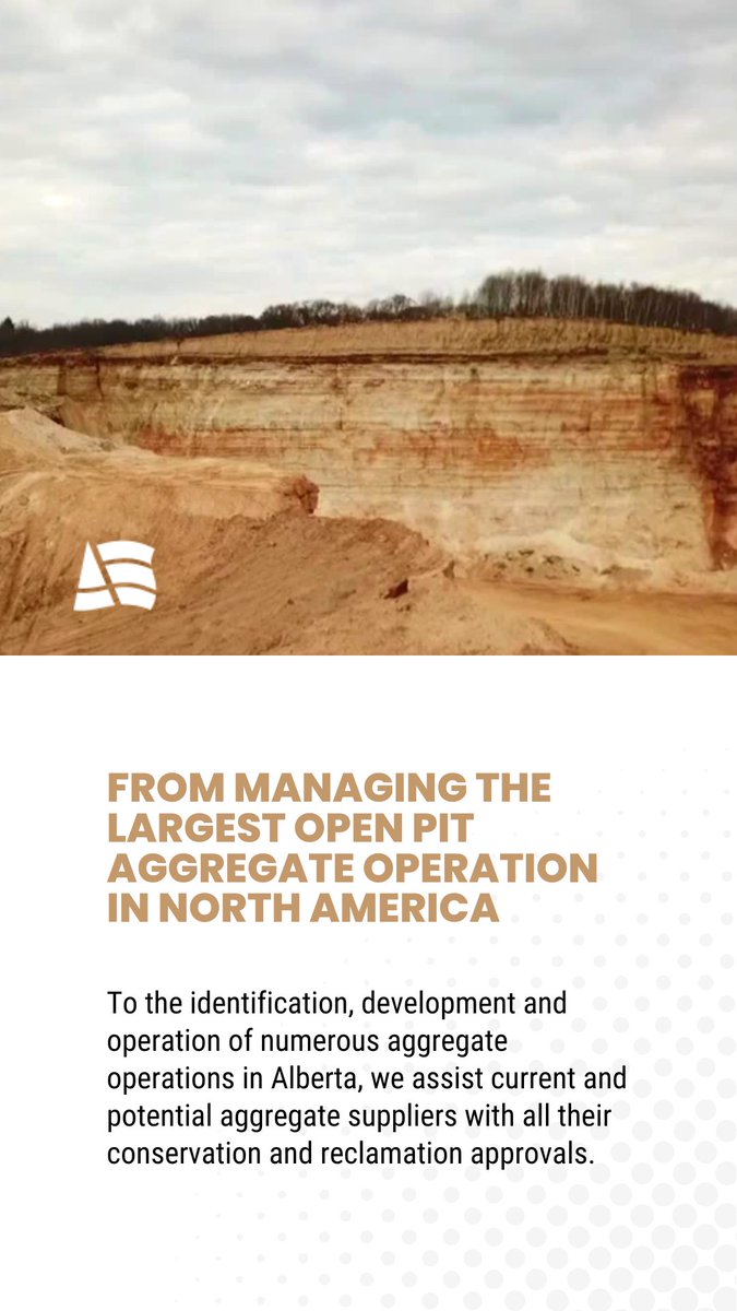 AmiMinerals's tweet photo. Regulatory requirements in developing and operating an aggregate operation can be overwhelming, and we can get you on the path to production.

https://t.co/vTalOXqsar

#Alberta #aggregates #sandandgravel #resources https://t.co/vS6EL9s3GM