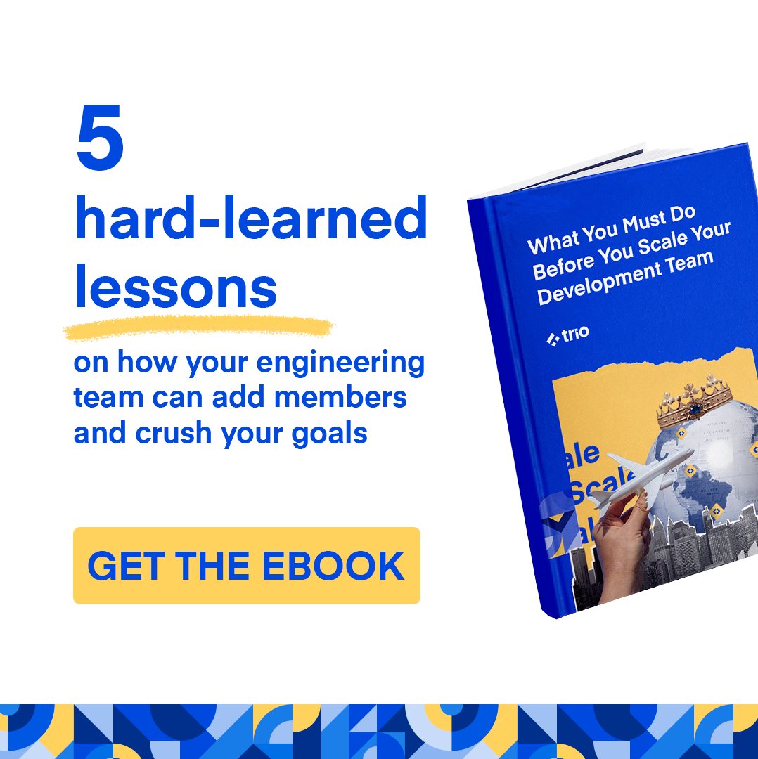 UseTrio's tweet photo. Don't make the mistake of rushing into scaling your development team without doing your due diligence first. Get your copy of our ebook today: https://t.co/ID6uuKAJqL

#developmentteam #startuplife #ebook #scaling #leadership #management #companyculture https://t.co/JLfYHKnqXM