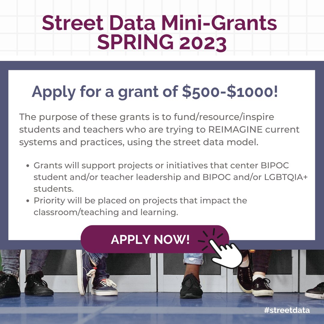 We invite interested teacher and student groups to apply for the first cycle of #StreetData mini-grants. Share the link widely! @ShaneSafir 

ow.ly/t2KQ50NgSJ8