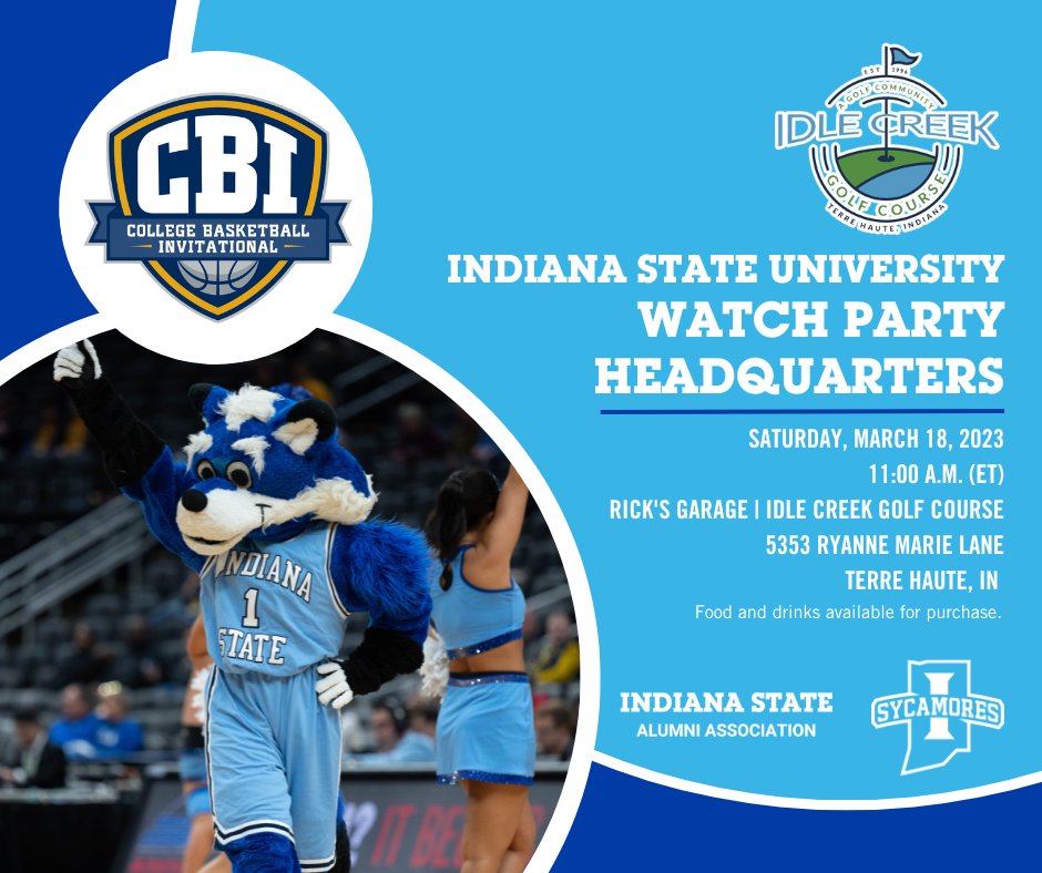 Indstatealumni's tweet photo. Join the Alumni Association and Sycamore Athletics in cheering on @IndStBasketball at Rick's Garage this Saturday, March 18! See you there! #MarchOn https://t.co/UV40Oyt52v
