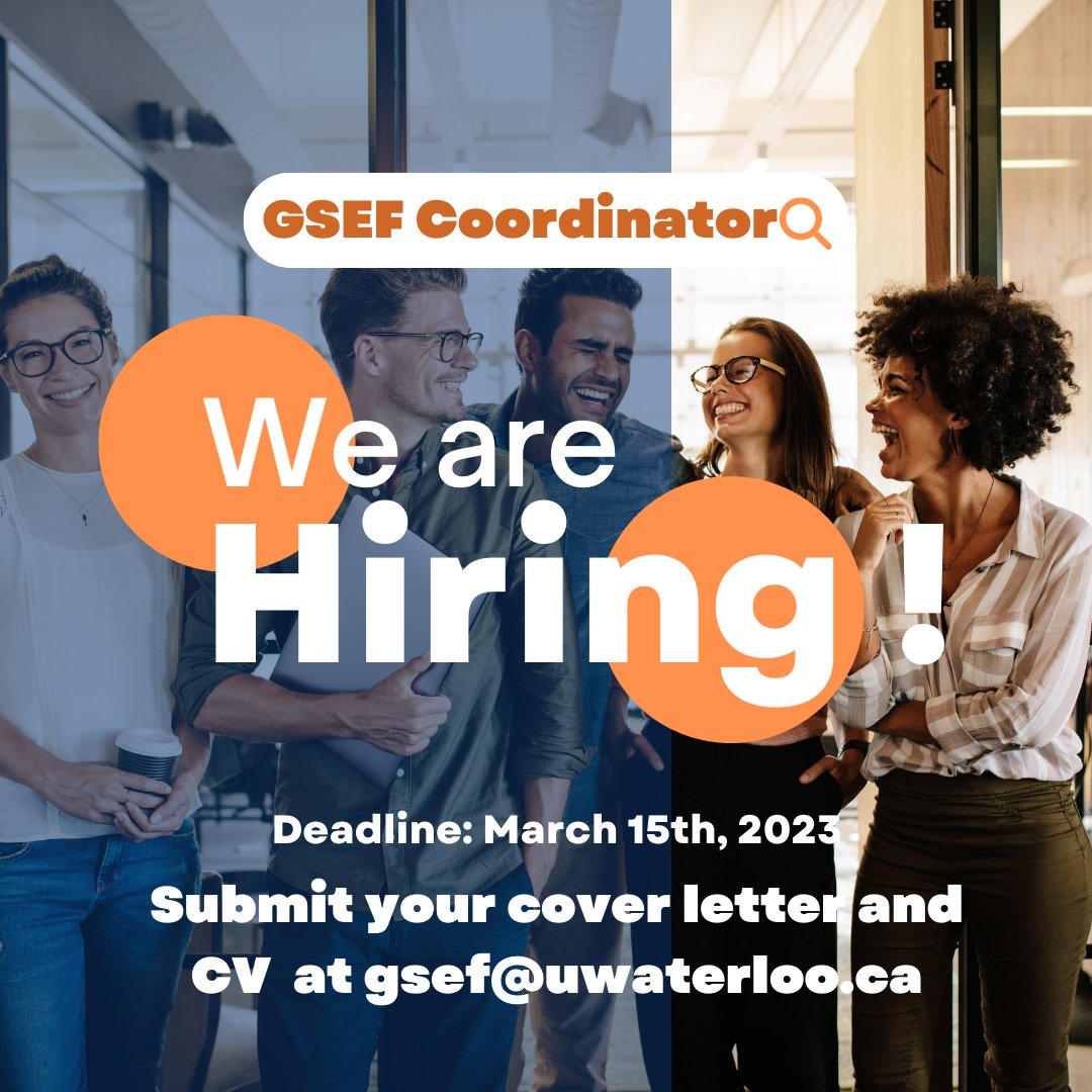 GSEF is looking to hire a new Coordinator. If you are enthusiastic about student-driven initiatives, and you want to contribute to the graduate student community at the University of Waterloo, you should not miss this opportunity. Apply for GSEF Coordinator Role!