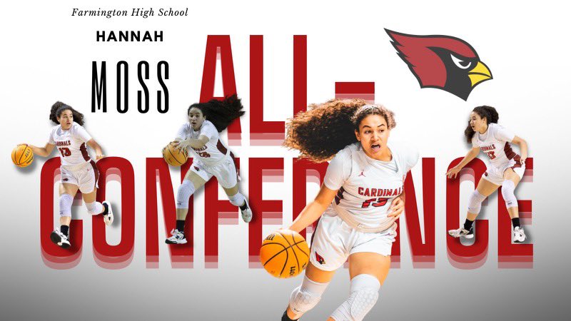 Congratulations to <a href="/farmingtonfast/">Lady Cardinal Basketball</a> guard <a href="/HannahMoss013/">Hannah Moss</a> on being selected 4A-1 All-Conference! The Junior proved to be one of the most improved players in 4A this season as a two way guard who is tremendous defensively and shot 33% from the 3 point line offensively!