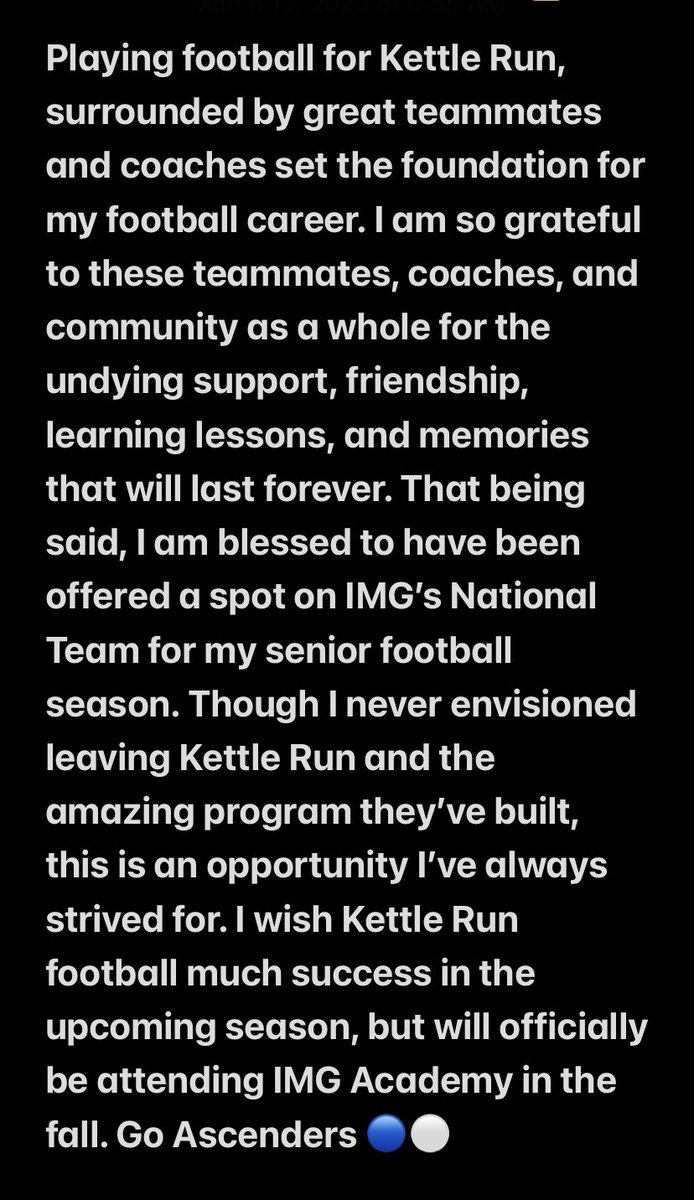 Excited to be joining the IMG Academy national team for my senior season! Thank you <a href="/_thebillymiller/">Billy Miller</a> and <a href="/KoachingEmUp/">Ernie Logan</a> for giving me this opportunity. <a href="/CoachP_eterson/">Coach P 🍎🏈📚🎓CoachesHelpingCoaches</a> <a href="/IMGAFootball/">IMG Academy Football</a>